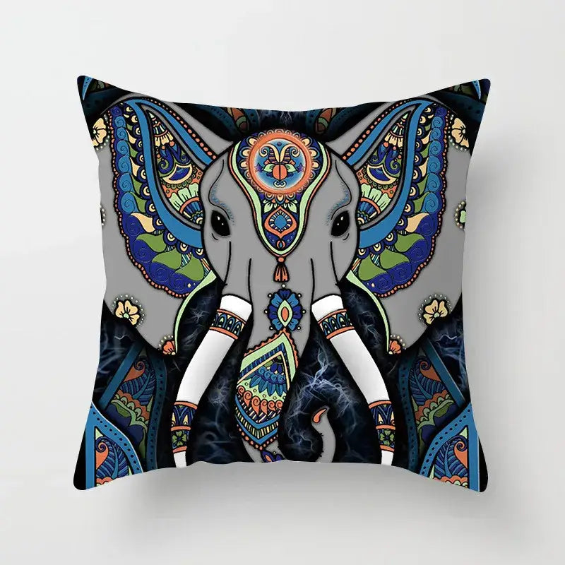 Ethnic geometric square pillowcase teal & gold living room decor