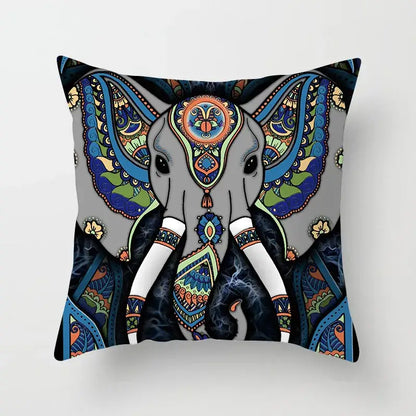 Ethnic geometric square pillowcase teal & gold living room decor