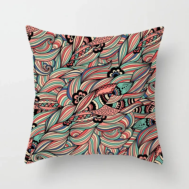 Ethnic geometric square pillowcase teal & gold living room decor