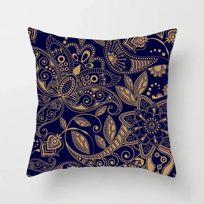 Ethnic geometric square pillowcase teal & gold living room decor