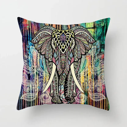 Ethnic geometric square pillowcase teal & gold living room decor