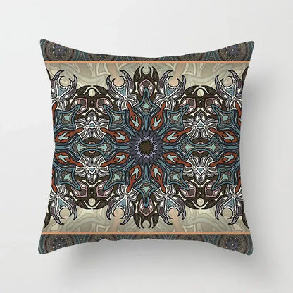 Ethnic geometric square pillowcase teal & gold living room decor