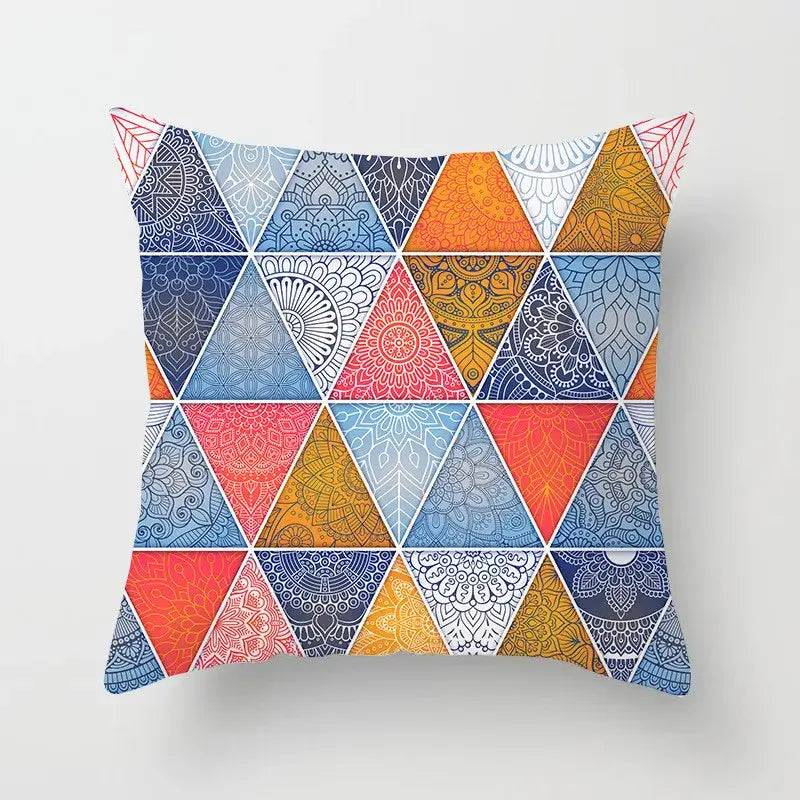 Ethnic geometric square pillowcase teal & gold living room decor