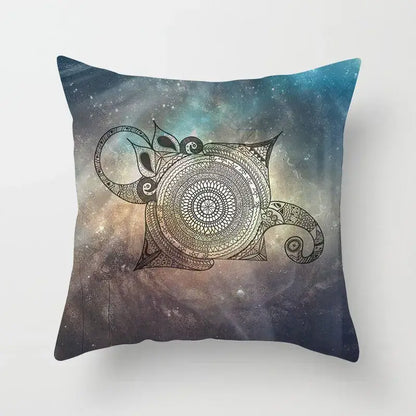 Ethnic geometric square pillowcase teal & gold living room decor