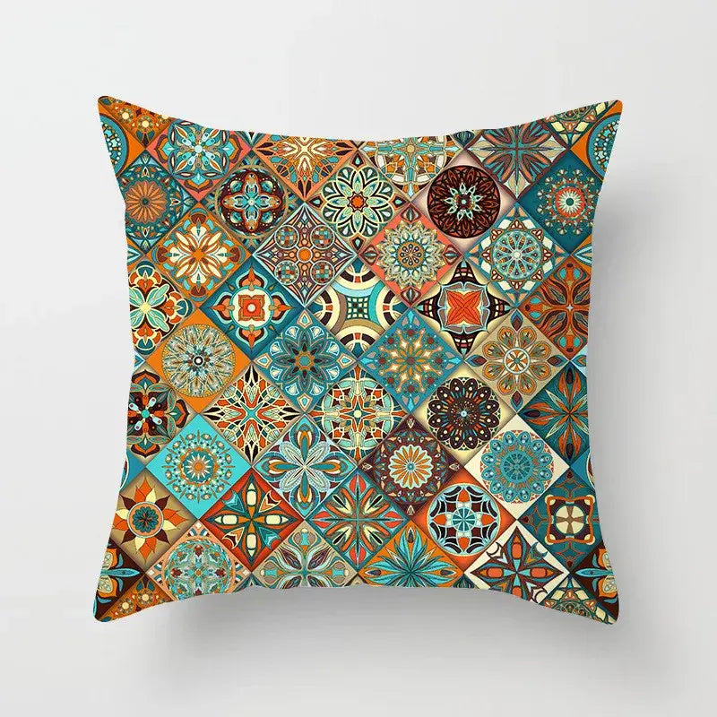Ethnic geometric square pillowcase teal & gold living room decor