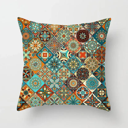 Ethnic geometric square pillowcase teal & gold living room decor