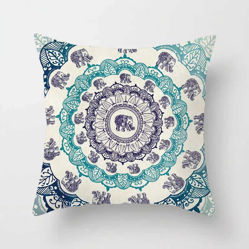 Ethnic geometric square pillowcase teal & gold living room decor