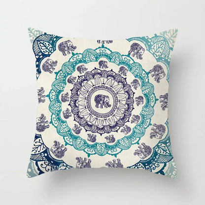 Ethnic geometric square pillowcase teal & gold living room decor