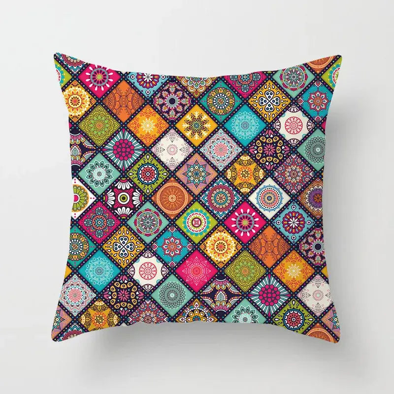 Ethnic geometric square pillowcase teal & gold living room decor