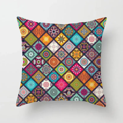Ethnic geometric square pillowcase teal & gold living room decor