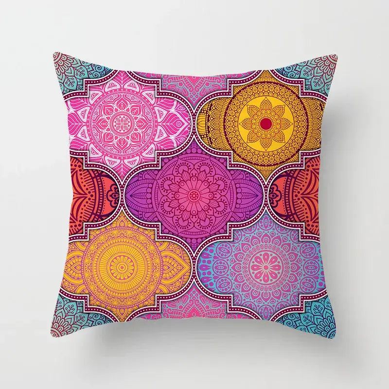 Ethnic geometric square pillowcase teal & gold living room decor