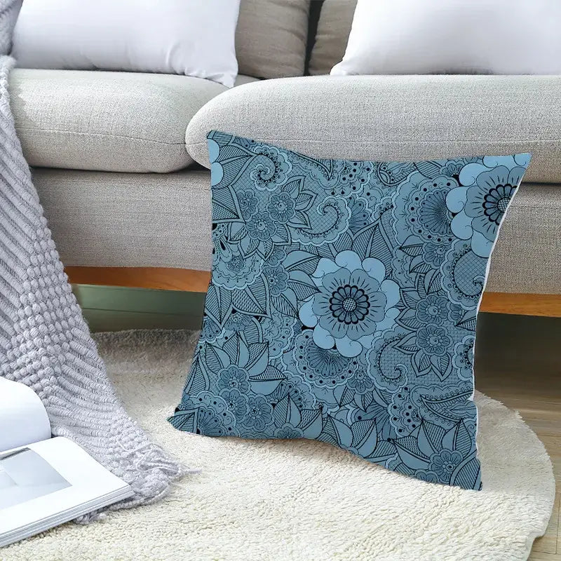 Ethnic geometric square pillowcase teal & gold living room decor