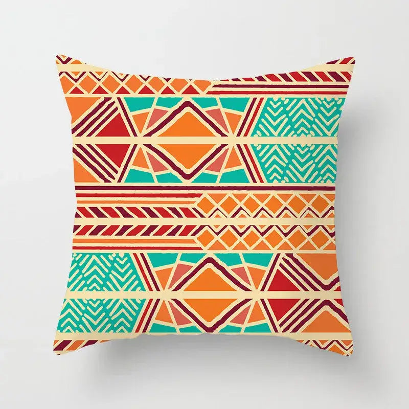 Ethnic geometric square pillowcase teal & gold living room decor