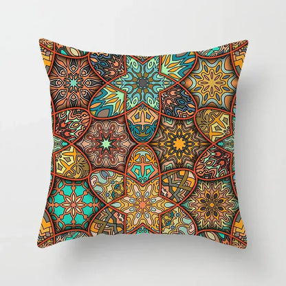 Ethnic geometric square pillowcase teal & gold living room decor
