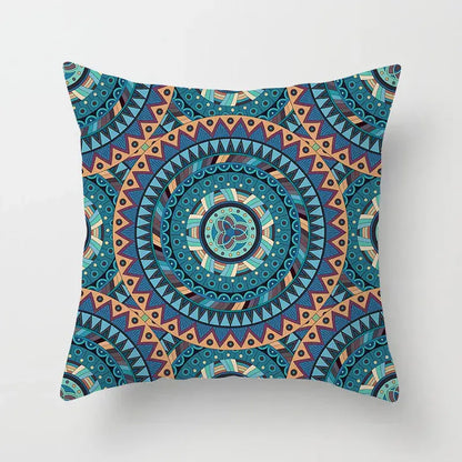 Ethnic geometric square pillowcase teal & gold living room decor