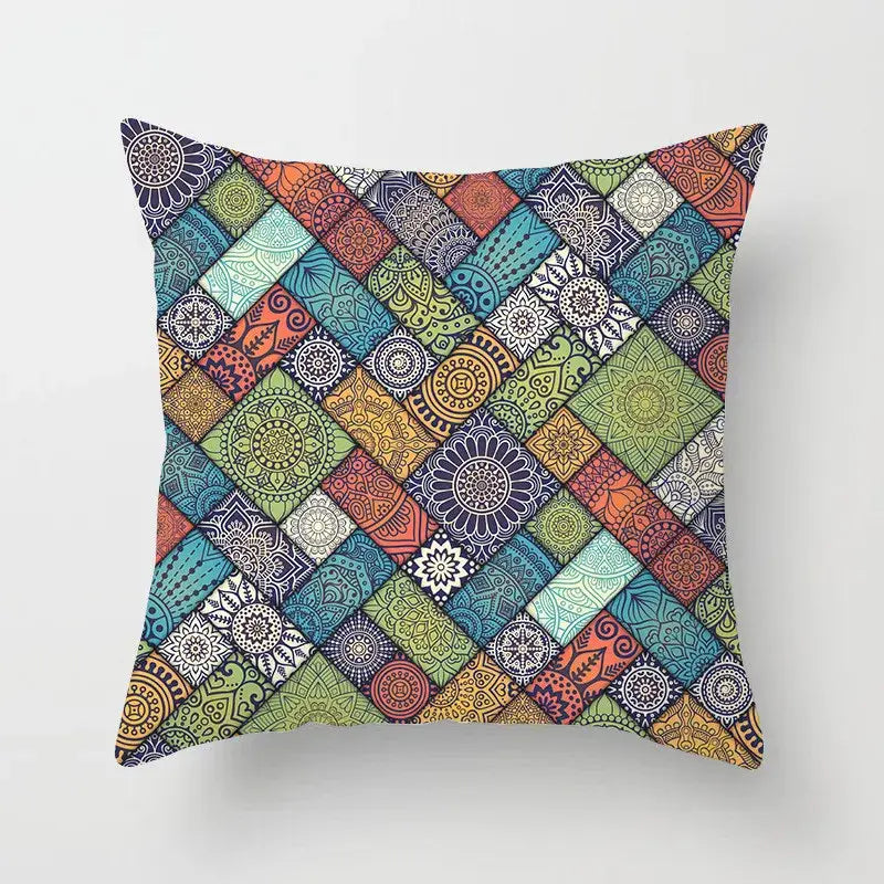 Ethnic geometric square pillowcase teal & gold living room decor