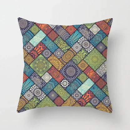 Ethnic geometric square pillowcase teal & gold living room decor