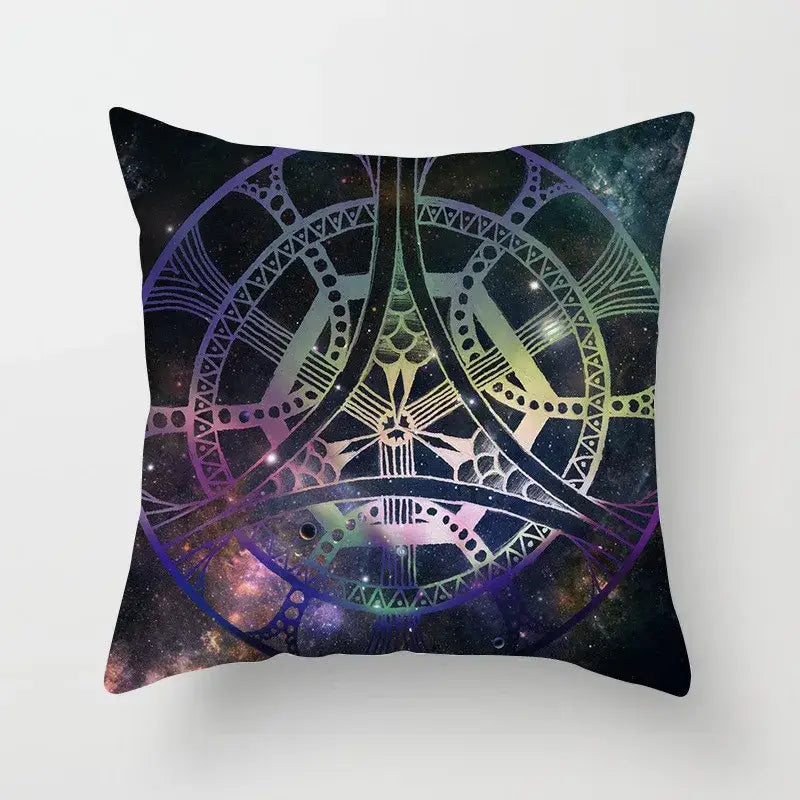 Ethnic geometric square pillowcase teal & gold living room decor