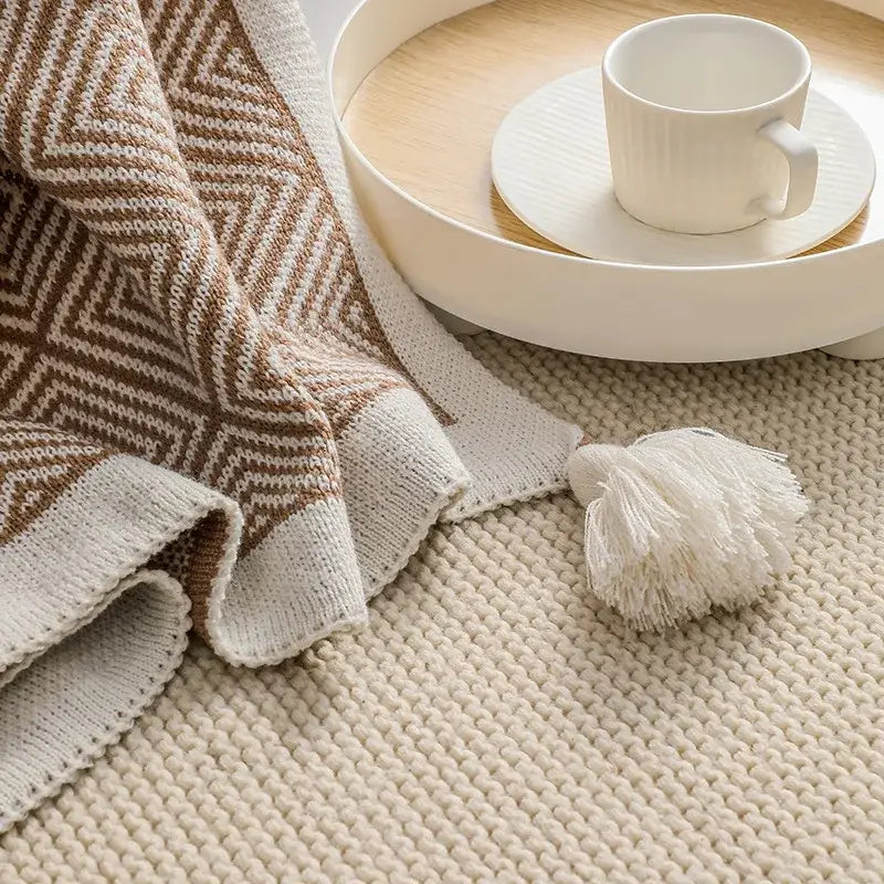 Ethnic geometry knitted blanket – living room sofa cover