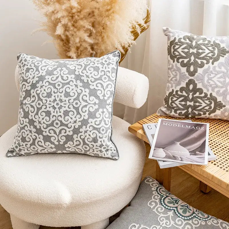 Ethnic gray and white swirl cushion cover living room decor