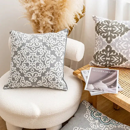 Ethnic gray and white swirl cushion cover living room decor