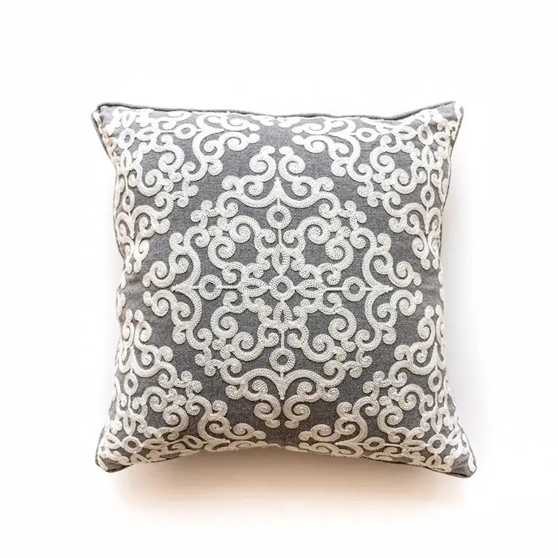 Ethnic gray and white swirl cushion cover living room decor
