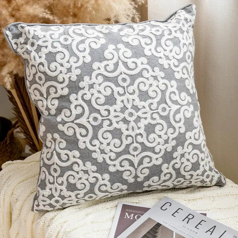 Ethnic gray and white swirl cushion cover living room decor