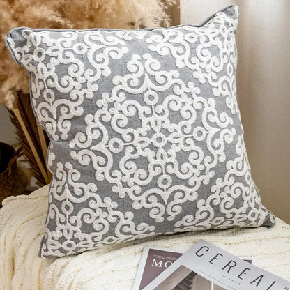 Ethnic gray and white swirl cushion cover living room decor
