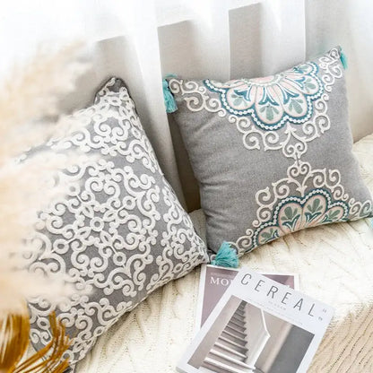 Ethnic gray and white swirl cushion cover living room decor