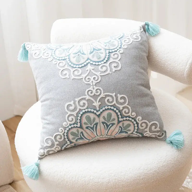 Ethnic gray and white swirl cushion cover living room decor