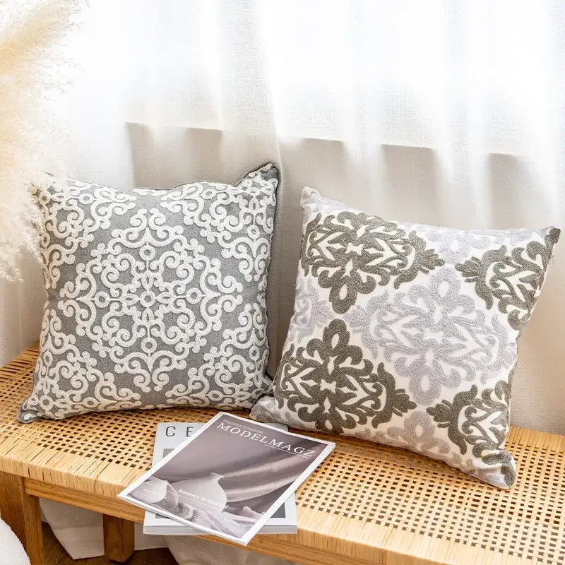Ethnic gray and white swirl cushion cover living room decor