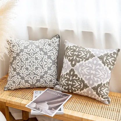 Ethnic gray and white swirl cushion cover living room decor