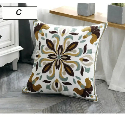 Ethnic style floral canvas pillow cover living room decor