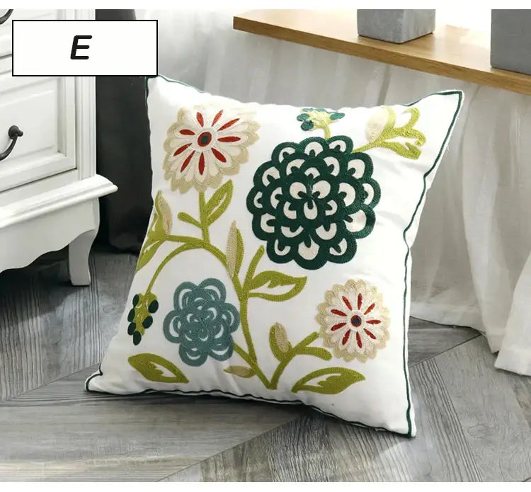 Ethnic style floral canvas pillow cover living room decor