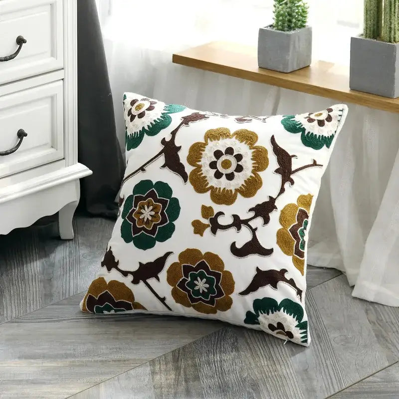 Ethnic style floral canvas pillow cover living room decor