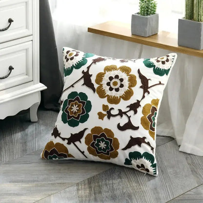 Ethnic style floral canvas pillow cover living room decor