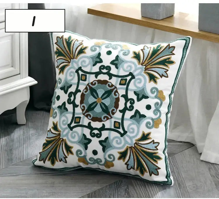 Ethnic style floral canvas pillow cover living room decor
