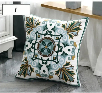 Ethnic style floral canvas pillow cover living room decor