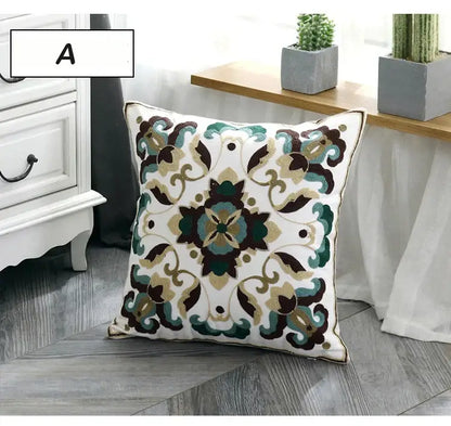 Ethnic style floral canvas pillow cover living room decor