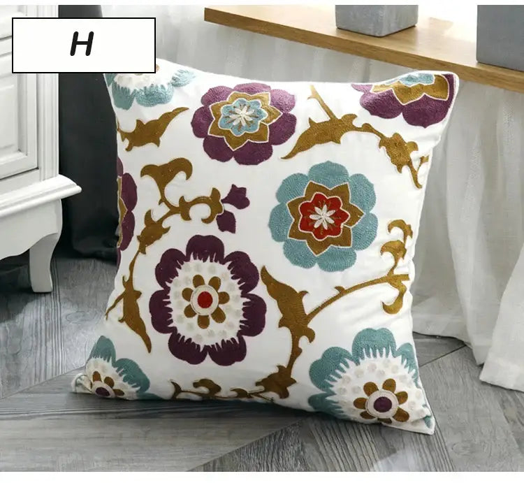 Ethnic style floral canvas pillow cover living room decor
