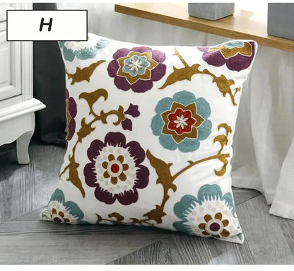 Ethnic style floral canvas pillow cover living room decor