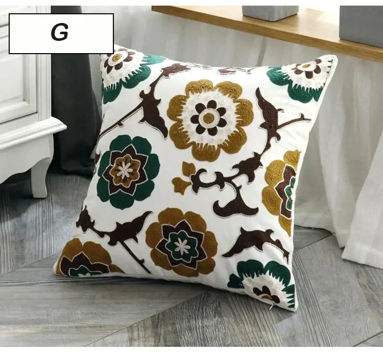 Ethnic style floral canvas pillow cover living room decor