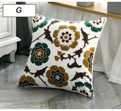 Ethnic style floral canvas pillow cover living room decor