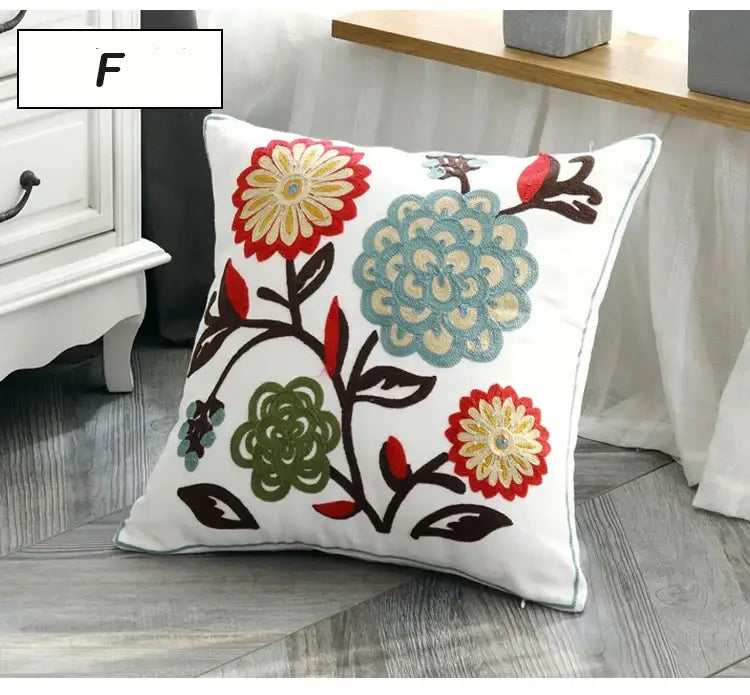 Ethnic style floral canvas pillow cover living room decor