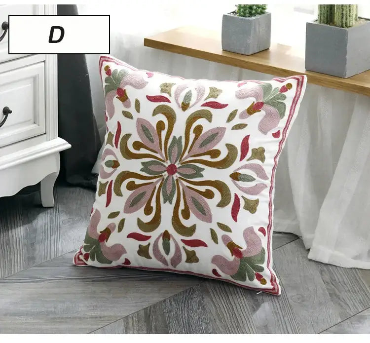 Ethnic style floral canvas pillow cover living room decor