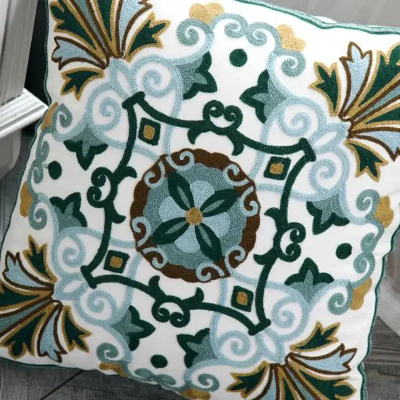 Ethnic style floral canvas pillow cover living room decor