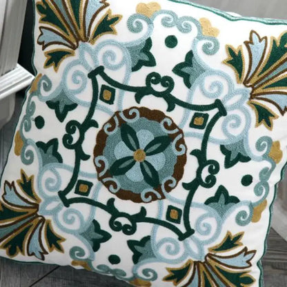 Ethnic style floral canvas pillow cover living room decor