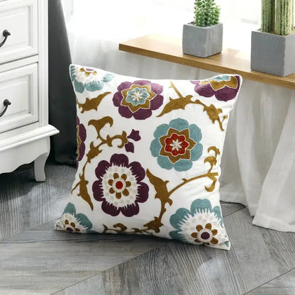 Ethnic style floral canvas pillow cover living room decor