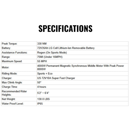 Eunorau R1 72V35AH 8000W All-Terrain Off-Road Electric Dirt Bike (SAK25097)