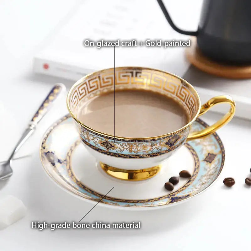 European blue & gold bone china tea set dining room porcelain teaware